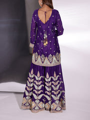 Viloet Crepe Embroidered Kurta and Palazzo Set