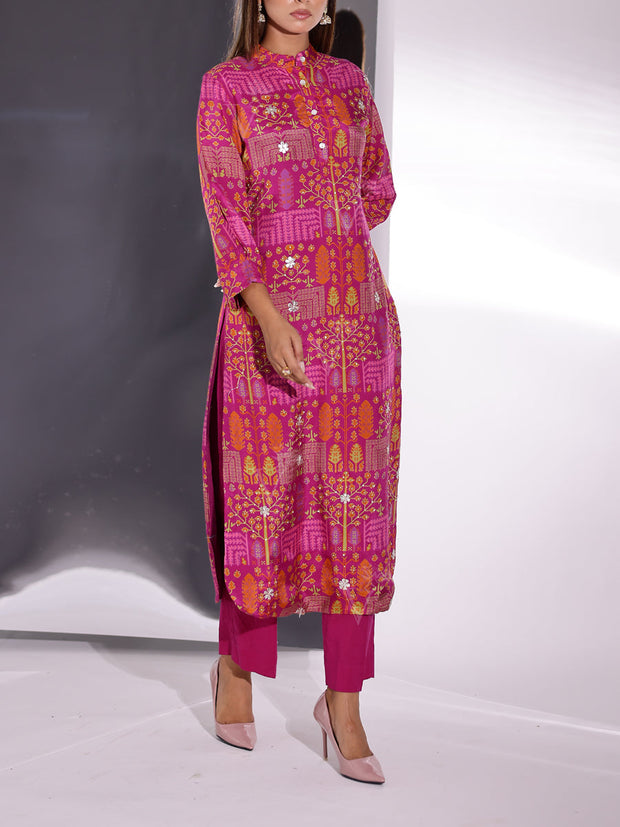 Pink Vasansi Silk Printed Kurti