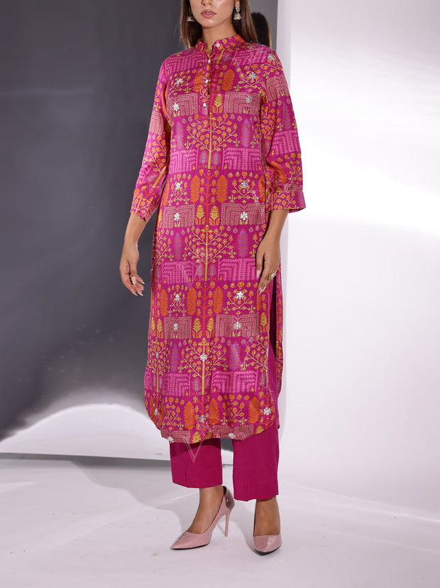 Pink Vasansi Silk Printed Kurti