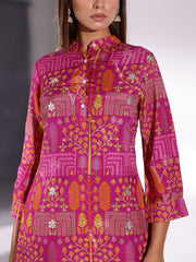 Pink Vasansi Silk Printed Kurti