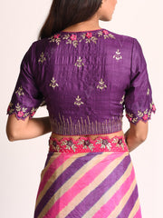 Purple And Pink Embellished Leheriya Tussar Silk Saree