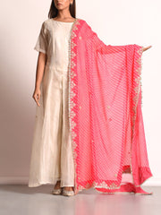 Pink Georgette Mothda Embroidered Dupatta