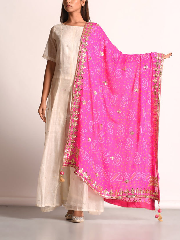 Pink Pure  Georgette Bandhani Gota Patti Dupatta