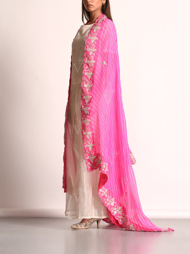 Pink Georgette Leheriya Scalloping Dupatta