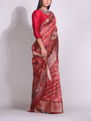 Red Tussar Printed Saree