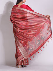 Red Tussar Printed Saree