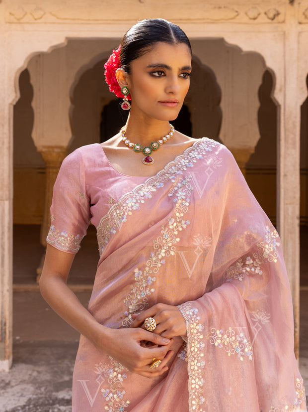 Pink Organza Gota Patti Saree