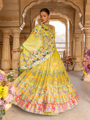 Lime Green Vasansi Silk Printed Lehenga Set