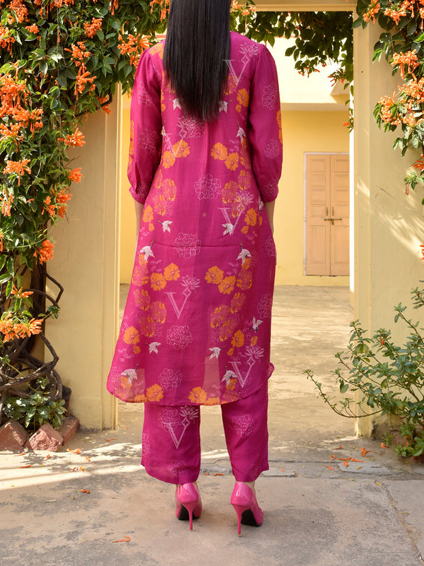 Fuchsia Pink Vasansi Silk Printed Co-ord Set