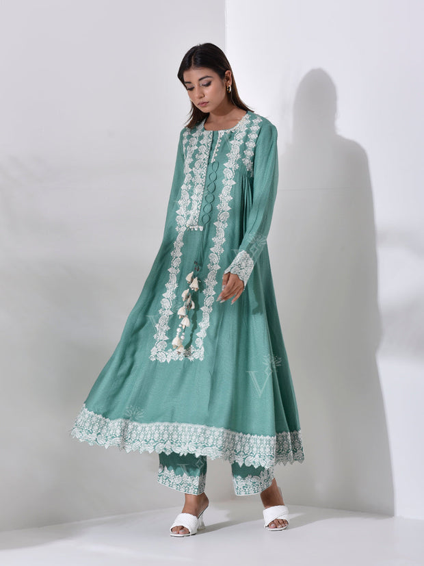 Jade Green Anarkali Kurta Pant Set