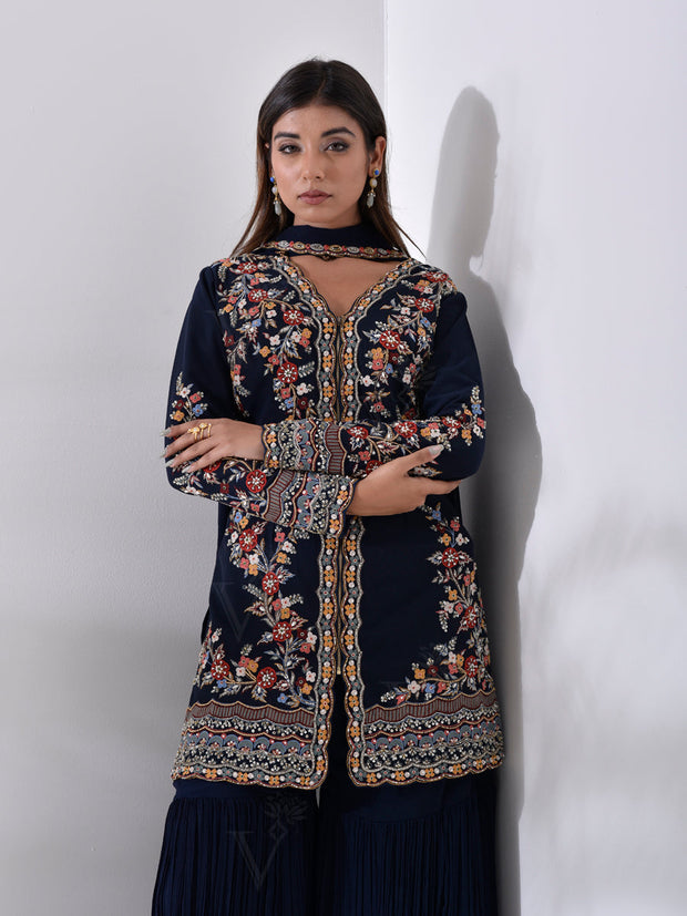 Navy Blue  Georgettte Sharara Set