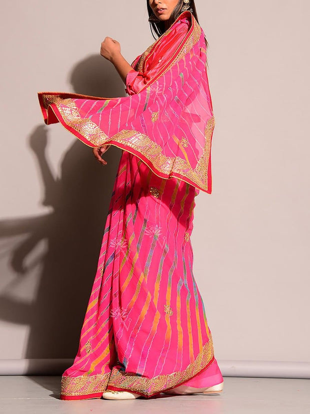 Pink Leheriya Saree