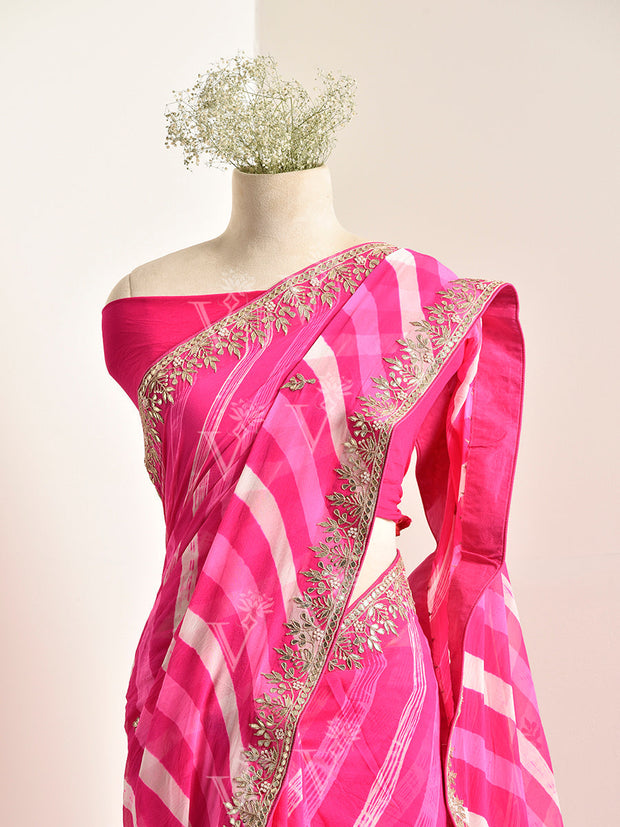 Pink Georgette leheriya Saree