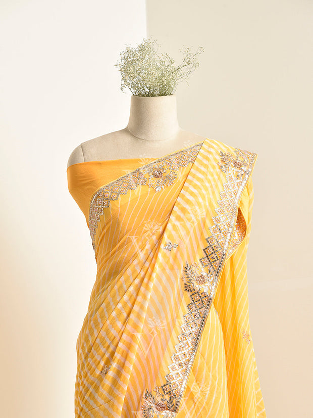 Yellow Georgette leheriya Saree