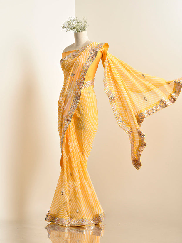 Yellow Georgette leheriya Saree