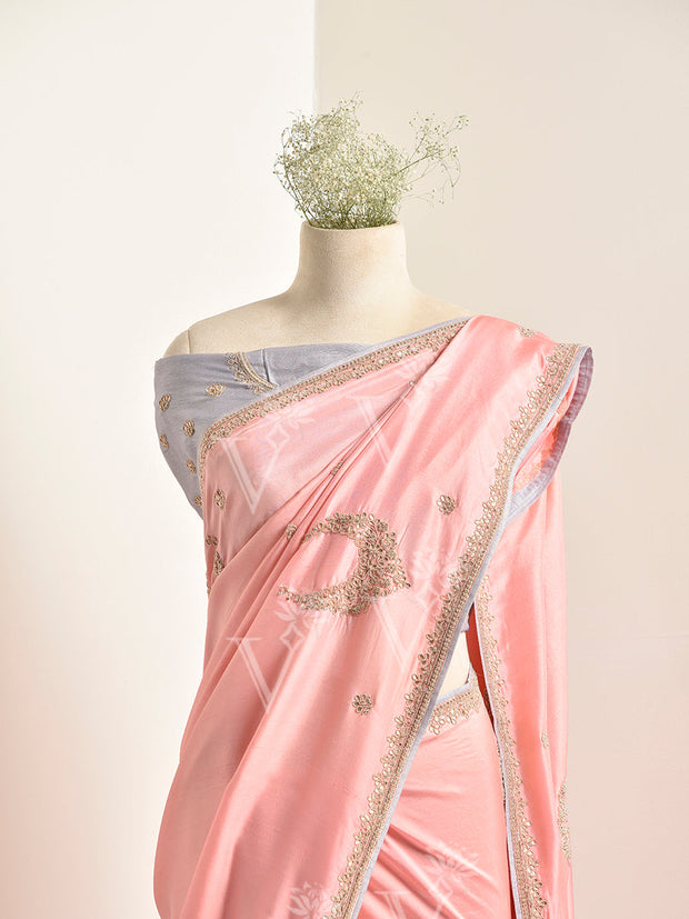 Pink Silk Zardozi Saree