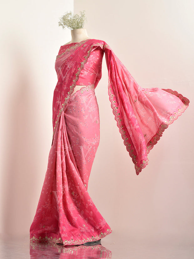 Pink Vasansi Silk Bandhani Saree