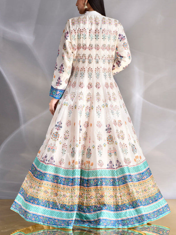 White Vasansi Silk Printed Anarkali Gown