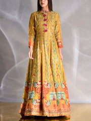 Pistachio Green Vasansi Silk Printed Anarkali Gown