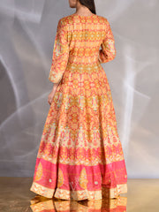 Mustard Vasansi Silk Printed Anarkali Gown