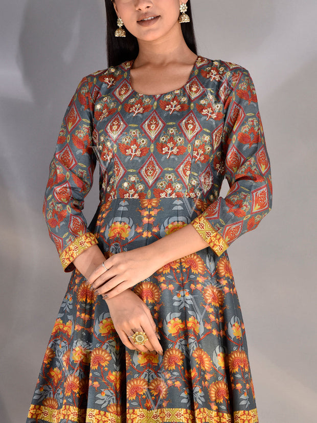 Grey Vasansi Silk Highlighted Anarkali Gown