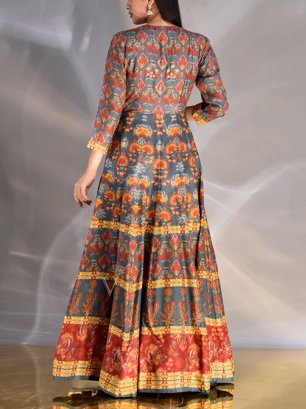 Grey Vasansi Silk Highlighted Anarkali Gown