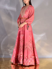 Orange Red Vasansi Silk Printed Anarkali Gown