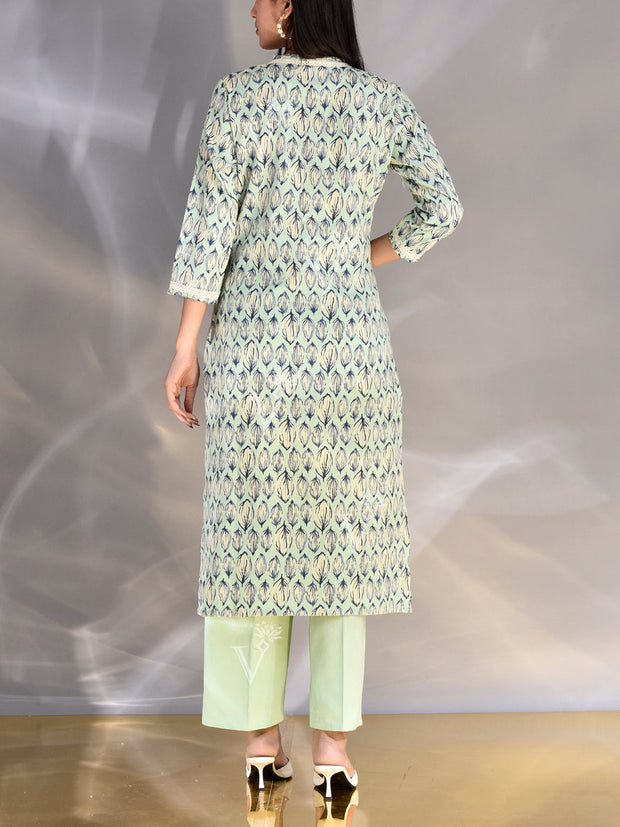 Light Blue Cotton Printed Suit Set