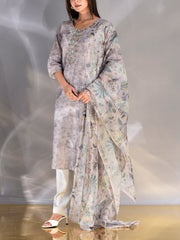 Grey Chanderi Highlighted Suit Set