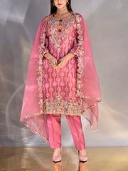 French Pink Silk Embroidered Suit Set