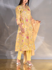 Yellow Cotton Printed Suit Set