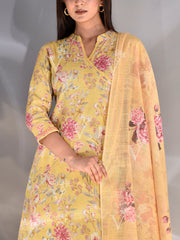 Yellow Cotton Printed Suit Set