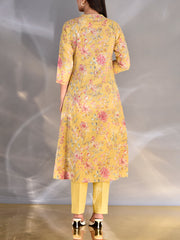 Yellow Cotton Printed Suit Set