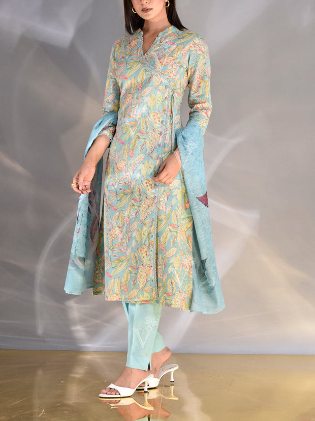 Blue Cotton Printed Suit Set