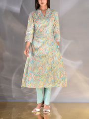 Blue Cotton Printed Suit Set