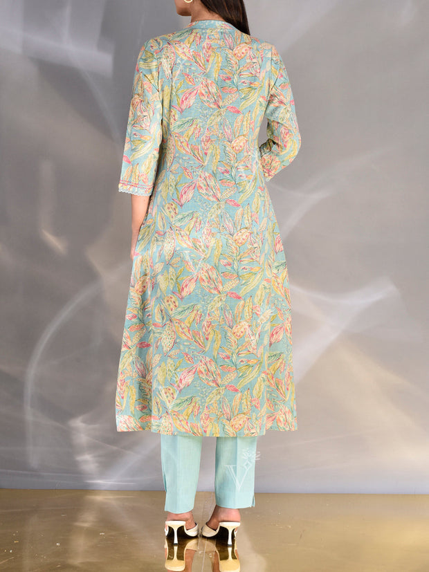 Blue Cotton Printed Suit Set