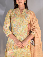 Yellow Cotton Printed Suit Set