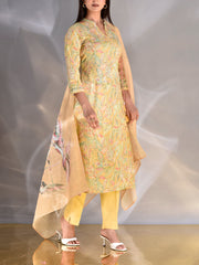 Yellow Cotton Printed Suit Set