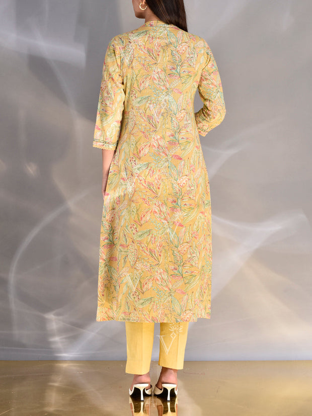 Yellow Cotton Printed Suit Set