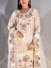 Beige Chanderi Suit Set