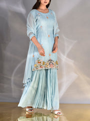 Blue Organza Zardozi Sharara Set