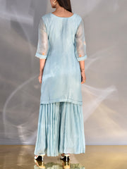 Blue Organza Zardozi Sharara Set