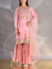 Pink Chanderi Zardozi Embroidered Sharara Set