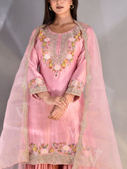 Pink Chanderi Zardozi Embroidered Sharara Set