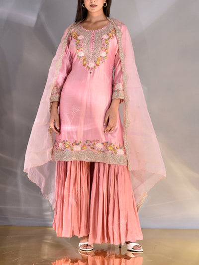 Pink Chanderi Zardozi Embroidered Sharara Set