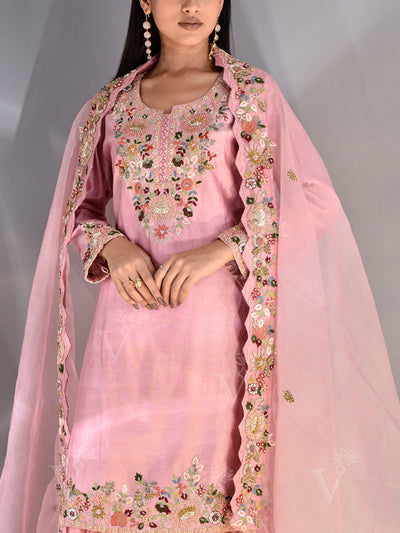 Pink Chanderi Embroidered Sharara Set
