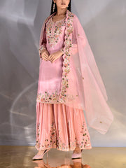 Pink Chanderi Embroidered Sharara Set