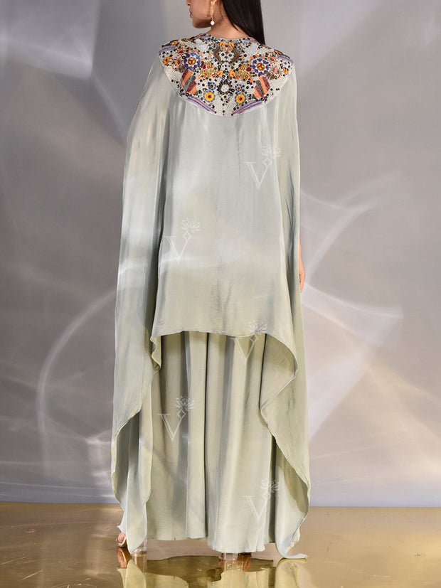 Grey Crepe Embroidered Shrug and Palazzo set