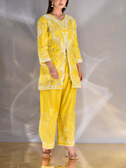 Yellow Chanderi Jacket and Palazzo Set