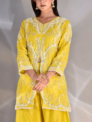 Yellow Chanderi Jacket and Palazzo Set